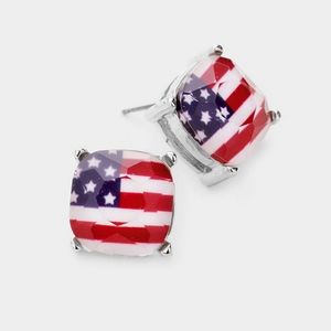 American Flag Square Stud Fashion Jewelry Earrings Trendy Statement Accessories